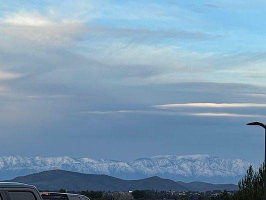 View of the snow dusted mountain top from the North parking structure.