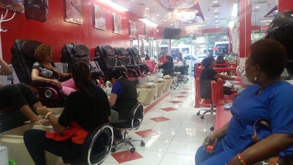 View from the back of the nail salon