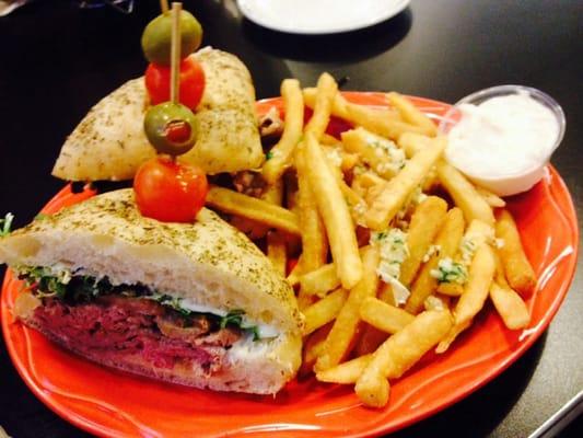 Roast beef sandwich and rosemary garlic fries