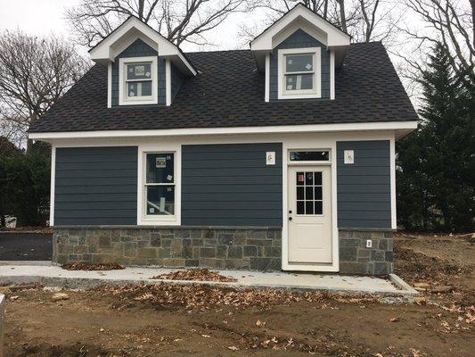 James Hardie siding with Azek trim and fieldstone