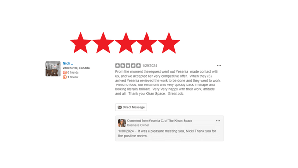 Nick has called us back to clean other properties he owns. It feels amazing when customers appreciate your hard work and Nick is one of them