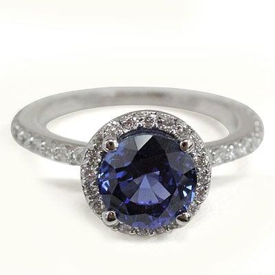 Halo-set Round Blue Sapphire with Round Diamonds