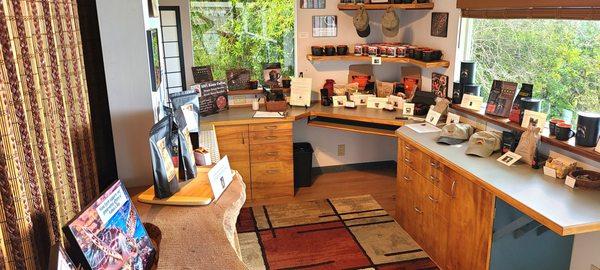 Our farm shop sells Kona coffee, Spice BBQ rub, coffee accessories and swag!