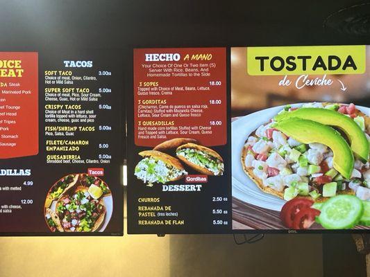 Menu and prices