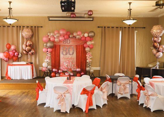 Our decorations were perfect in the room and the wooden floor was great for dancing!