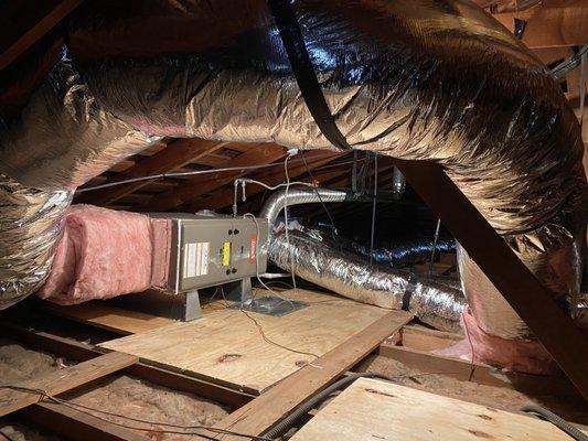 Brand new furnace and duct work installed in attic