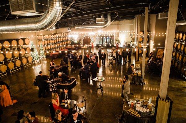 A corporate holiday party in our main event space, the Cask Room. Photo by Cage and Aquarium.