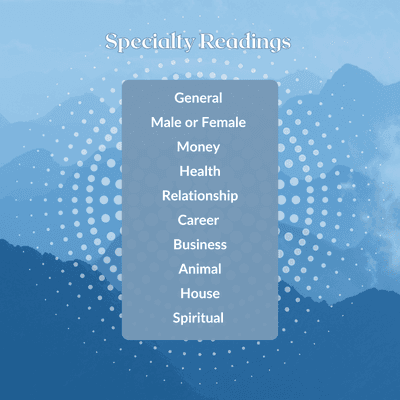 We offer Specialty Readings, where the reading will focus on a topic of your choice.