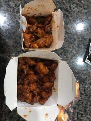 Jalapeño chicken and wrong order of orange chicken because we ordered spicy garlic chicken!