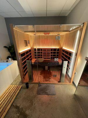 Clearlight Infrared Sauna. (water on the ground because this is after my session - it's always clean and dry before).