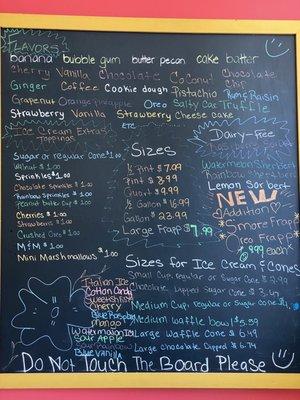 Ice Cream Menu