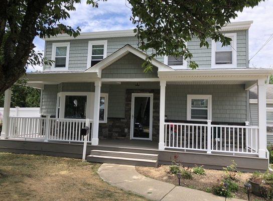 Bellmore Job After; New Porch, Deck Windows and Siding.