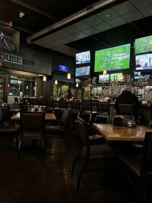 The clubhouse with screen TVs.