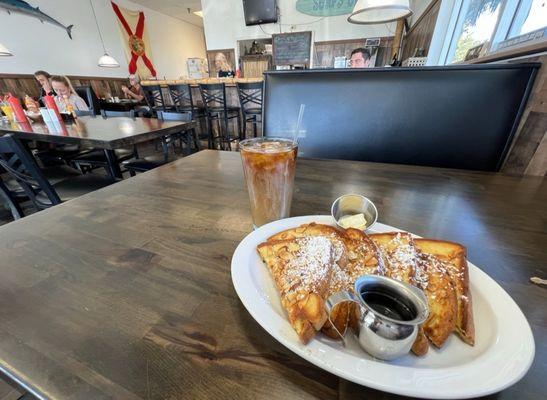 Almond encrusted French toast and Daniela the waitress - the one who runs this place like a well oiled machine.