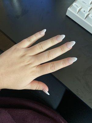 Fresh dipped nails, with tips, and added French white tips on end