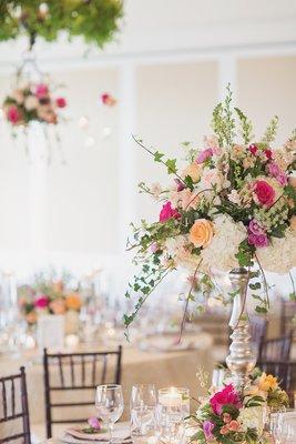 Wedding flowers at the Moorings Yacht Club Vero Beach, centerpieces and hanging wedding decor