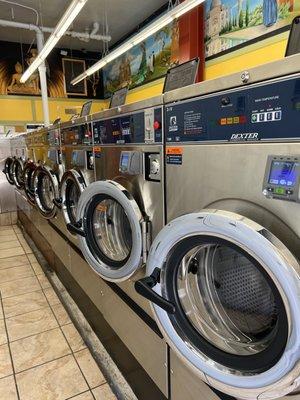 Stainless steel Dexter Washers and Dryers. Accepting credit card payment