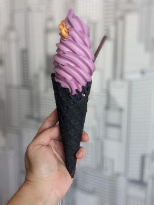 Pineapple Cherry Soft serve with Charcoal cone