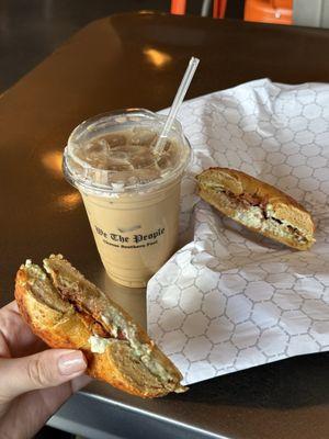 Iced latte and jalapeño sunrise bagel