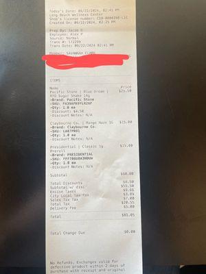 This is the updated order receipt. It has one item less and suddenly the discount is only for 4.50