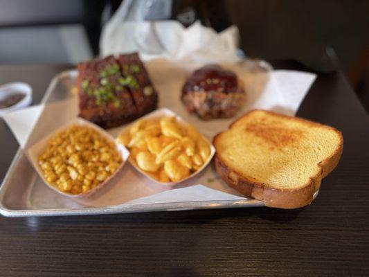 2 Meat 3 Sides Combo; sides: Mac & cheese, street corn, Texas toast