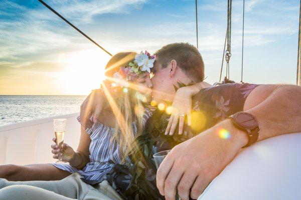 Surprise Proposal & Engagement session on a boat, off Waikiki