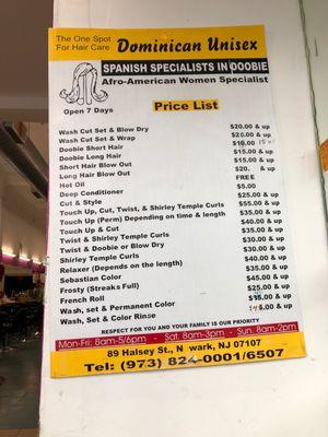 Prices list