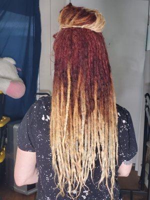 Ombre red to blonde work on natural dreads.