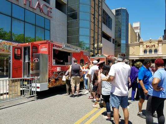 Longest line at the food truck festival.  That's a good sign.