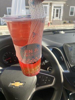 Rose Tea (Strawberry Flavored) with Kiwi Popping Boba.