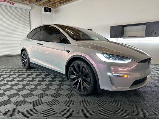 Model x color change PPF. Ceramic window tint.