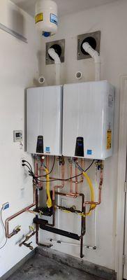 Side by side set up with to Navien 240A tankless units