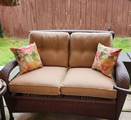 Perfect color on the loveseat! Love the cording detail.