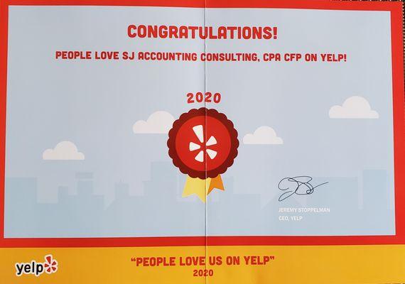 People loves SJ Accounting Consulting CPA CFP on Yelp, 2020