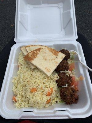 Falafel platter with LOTS of rice