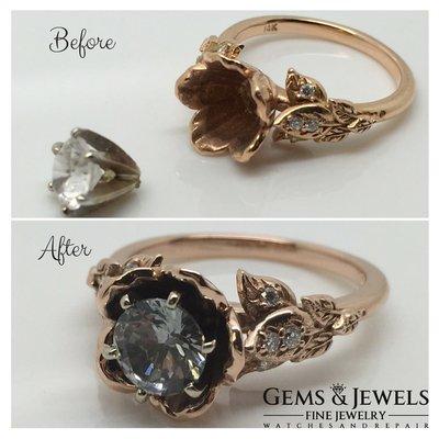 Customers ring fell apart, Gems and Jewels repaired it for her . Now she can enjoy her ring with no worries.