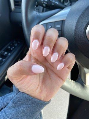 Horrible gel full set. I asked for an almond shape, and this is what I got.