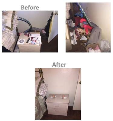 After removing the clutter, we pushed the bed back to increase the free space in the room.