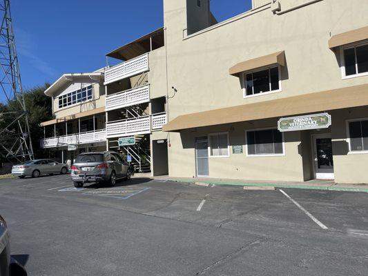 2 buildings.  A separate car and dog entrance.