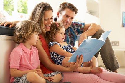 Happy family in a clean house