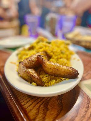 Chicken with yellow rice and maduros