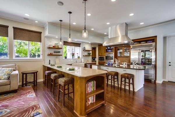 North Rios Solana Beach kitchen remodel with Blanco 3x6 glass subway tile