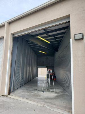 Entire unit angled @ 45 degrees so your long-ish SUV won't fit out the far garage door.