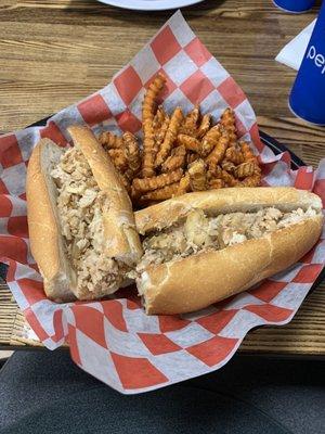 Chicken cheesesteak and sweet potato fries