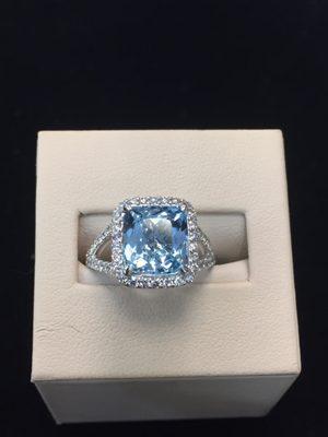 Platinum aquamarine and Diamond ring.