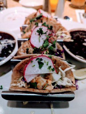 Fish tacos. Double black beans on the side.