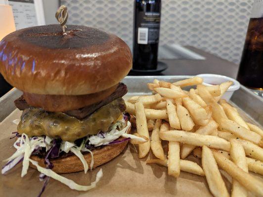 Brisket burger with fries