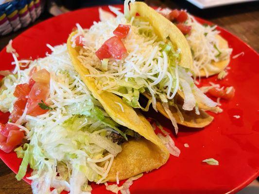 10/1/24 Tacos I ordered, L to R, ground beef, potato & mini fish