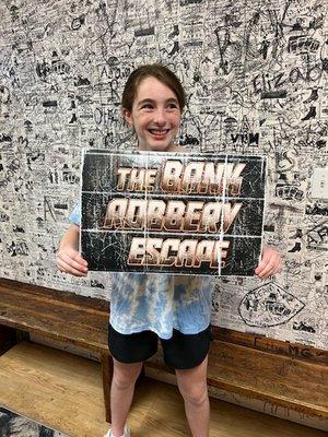 Made it out of the bank robbery escape at the master escape room I made it out with 5 min left it was hard but luckily we got help