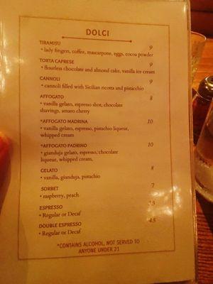 Dessert menu